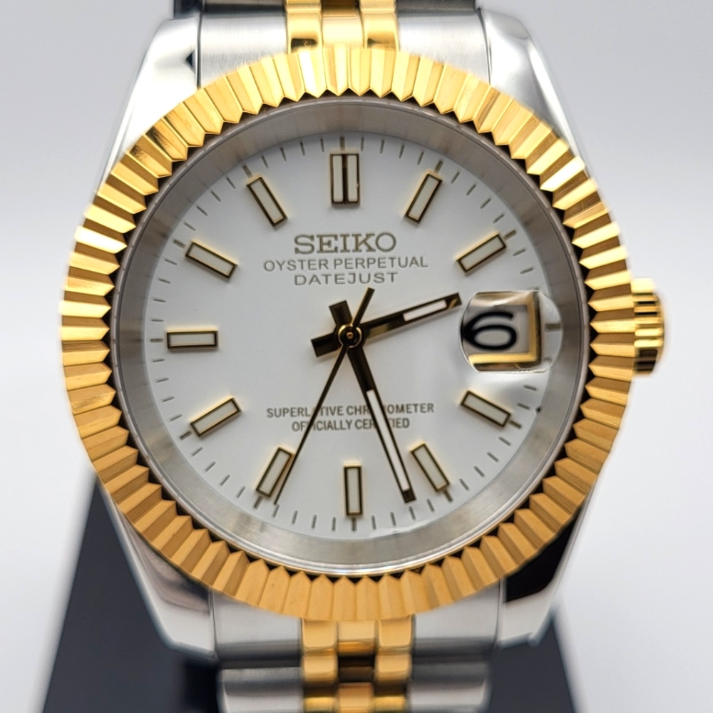 New Seiko Mod 39mm Automatic Watch White Dial DJ
